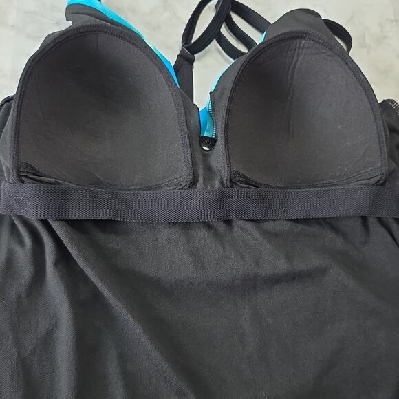 Embrace Your Curves Miracle Brand Sz 1X Black Turquoise Ruching Makenna Swimsuit - Picture 9 of 15